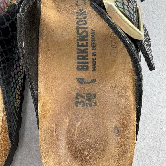 Birkenstock Arizona Sandals 37 US 6-6.5 Iridescent Snake Scale Black Two Strap - Picture 15 of 15